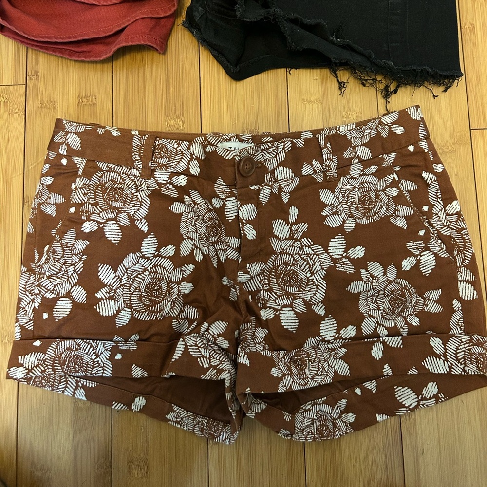 Aritzia Talula Brown Floral Jean Shorts